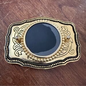 Vintage Western Gold Tone and Black Belt Buckle Southwestern Cowgirl Festival